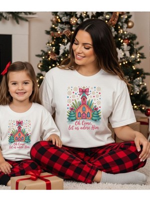 Aselinda Christmas-Yeni Yıl Ev Baskılı Anne-Kız Kombin Tişört (Kombin Yapmak Için 2 Ürün Ekleyiniz)