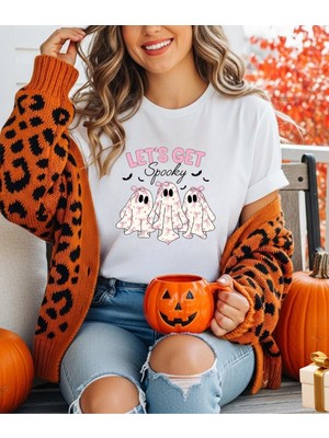 Aselinda Halloween Lets Get Spooky Baskılı Tişört (Kombin Yapmak Için 2 Ürün Ekleyiniz)