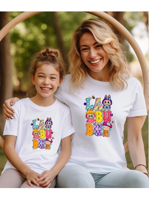 Aselinda Renkli Labubu Baskılı Anne-Kız Kombin Tişört (Kombin Yapmak Için 2 Ürün Ekleyiniz)