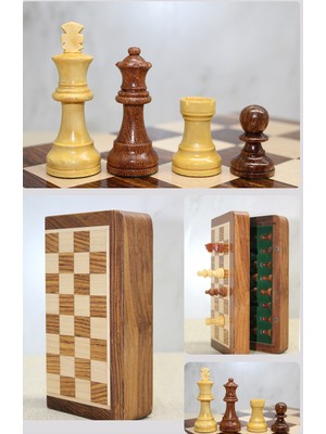 Lowell Home Ieg Özel Vernikli Mıknatıs Taşlı Ahşap Katlanabilir Kutulu Satranç Oyunu 17.5 cm Lwlhmrs-Ieg