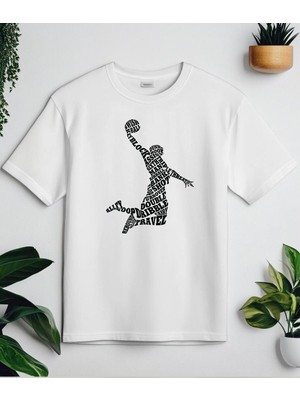 Aselinda Erkek Moda Basketbol ve Harf Baskılı Yuvarlak Yaka Kısa Kollu Günlük Tişört