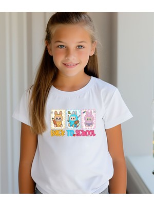 Aselinda Labubu Back To School Baskılı Unisex Çocuk Tişört-Okula Dönüş Baskılı Çocuk Tişört