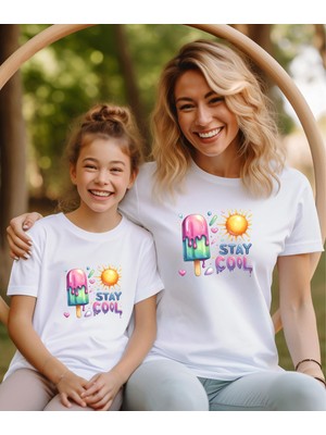 Aselinda Stayl Cool Dondurma ve Güneş Baskılı Anne-Kız Kombin Tişört (Kombin Yapmak Için 2 Ürün Ekleyiniz)