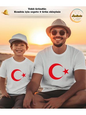 Aselinda Ay Yıldızlı (Türk Bayraklı Tişört) Beyaz Kombin Tişört (Kombin Yapmak Için 2 Ürün Ekleyiniz)