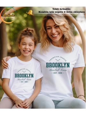 Aselinda Unisex Brooklyn Baskılı Pamuklu Bisiklet Yaka T-Shirt Tişört(Kombin Yapmak Için 2 Ürün Ekleyiniz)