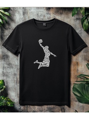 Aselinda Erkek Moda Basketbol ve Harf Baskılı Yuvarlak Yaka Kısa Kollu Günlük Tişört