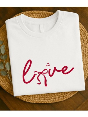 Aselinda Love Baskılı Kısa Kollu Bisiket Yaka Pamuklu Tişört