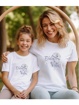 Aselinda Dolce Vita Şapka Baskılı Anne-Kız Kombin Tişört (Kombin Yapmak Için 2 Ürün Ekleyiniz)
