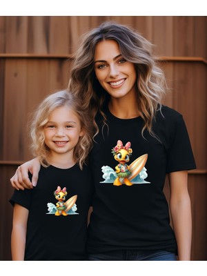 Aselinda Havaii Temalı Sevimli Ördek Baskılı Anne-Kız Kombin Tişört (Kombin Yapmak Için 2 Adet Ekleyiniz)