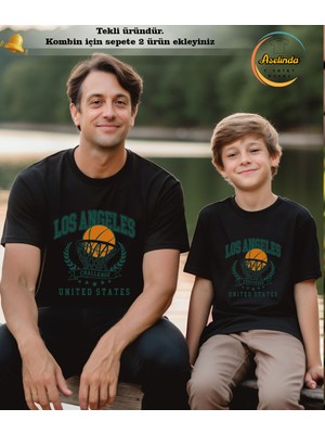 Aselinda Los Angeles Baskılı Unisex Tshirt-Aile Kombin Tişört (Kombin Yapmak Için 2 Ürün Ekleyiniz)