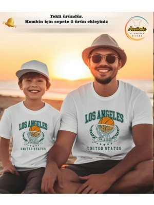 Aselinda Los Angeles Baskılı Unisex Tshirt-Aile Kombin Tişört (Kombin Yapmak Için 2 Ürün Ekleyiniz)