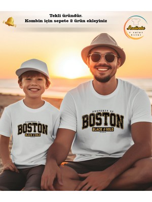 Aselinda Unisex Boston Tasarım Baskılı Tshirt-Aile Kombin Tişört (Kombin Yapmak Için 2 Ürün Ekleyiniz)