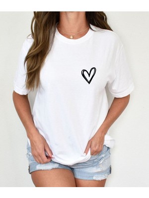 Aselinda Minimal Kalp Baskılı Tshirt