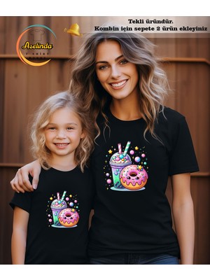 Aselinda Donat Baskılı Anne-Kız Kombin Tişört (Kombin Yapmak Için 2 Ürün Ekleyiniz)