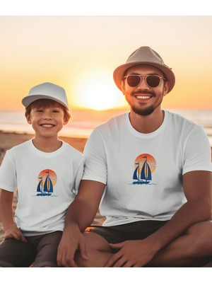Aselinda Yelken Baskılı Baba-Oğul Kombin Tişört (Kombin Yapmak Için 2 Ürün Ekleyiniz)