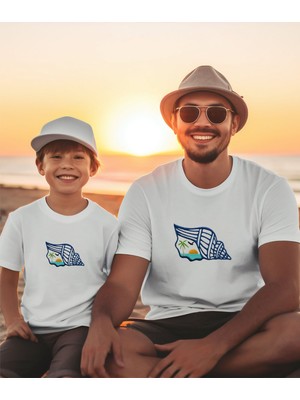 Aselinda Deniz Kabuğu Nakış Baskılı Aile Kombin Tişört (Kombin Yapmak Için 2 Ürün Ekleyiniz)