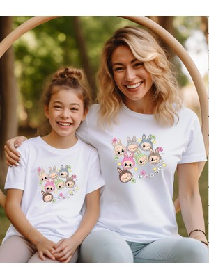 Aselinda Çoklu Labubu Baskılı Anne-Kız Kombin Tişört (Kombin Yapmak Için 2 Ürün Ekleyiniz)