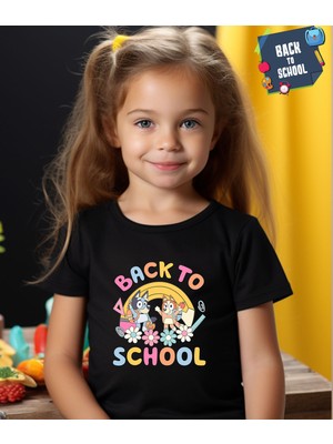 Aselinda Bluey Baskılı Back To School Unisex Çocuk Tişört-Okula Dönüş Baskılı Çocuk Tişört