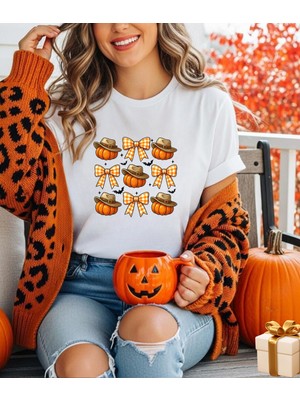 Aselinda Halloween Pumpkin Baskılı Tişört (Kombin Yapmak Için 2 Ürün Ekleyiniz)