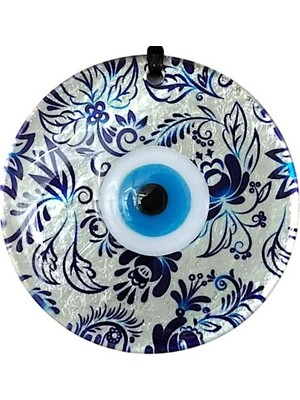 Lowell Home Nazar Boncuklu Yaprak Desenli Gümüş Rengi Füzyon Cam El Yapımı 12 cm Duvar Süsü Nazarlık He