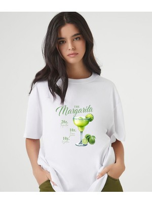 Aselinda Margarita Limon Baskılı Pamuklu Bisiklet Yaka T-Shirt