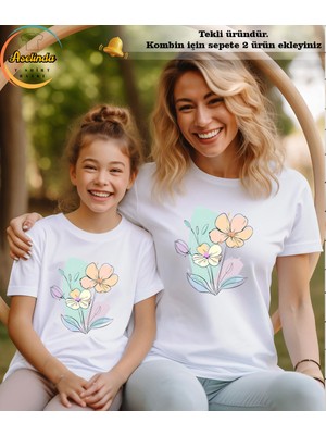 Aselinda Soft Çiçek Baskılı Anne-Kız Kombin Tişört (Kombin Yapmak Için 2 Ürün Ekleyiniz)