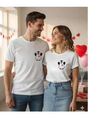 Aselinda Panda Baskılı Beyaz, Bisiklet Yaka Sevgili Çift Kombin Tişört(Kombin Yapmak Için Ürün Ekleyiniz)