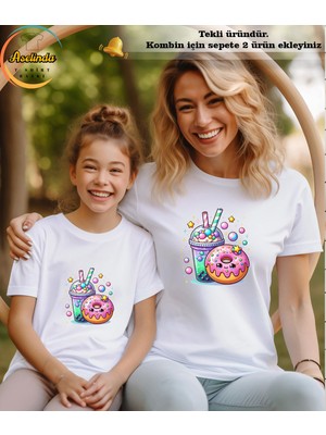 Aselinda Donat Baskılı Anne-Kız Kombin Tişört (Kombin Yapmak Için 2 Ürün Ekleyiniz)