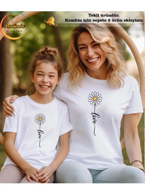 Aselinda Papatya Baskılı Anne-Kız Kombin Tişört (Kombin Yapmak Için 2 Ürün Ekleyiniz)