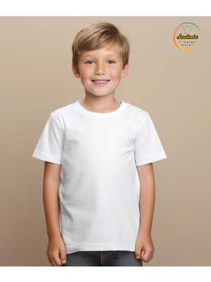 Aselinda Unisex Bisiklet Yaka Baskısız Düz Beyaz Basic Çocuk T-Shirt-Çoçuk Tişört
