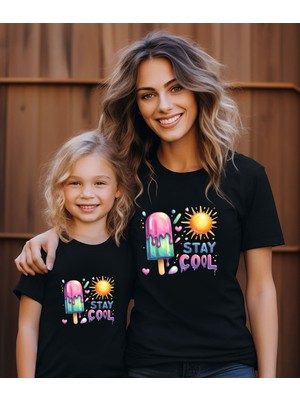 Aselinda Stayl Cool Dondurma ve Güneş Baskılı Anne-Kız Kombin Tişört (Kombin Yapmak Için 2 Ürün Ekleyiniz)