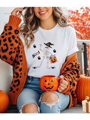 Aselinda Halloween Iskelet Baskılı Kombin Tişört (Kombin Yapmak Için 2 Ürün Ekleyiniz)