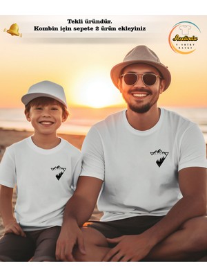 Aselinda Dağ Baskılı Baba-Oğul Kombin Tişört (Kombin Yapmak Için 2 Ürün Ekleyiniz)