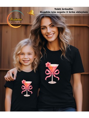Aselinda Anne-Kız Pamuklu Bisiklet Yaka Kombin T-Shirt-(Kombin Için Sepete 2 Ürün Ekleyiniz)