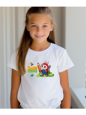 Aselinda Labubu Back To School Baskılı Unisex Çocuk Tişört-Okula Dönüş Baskılı Çocuk Tişört