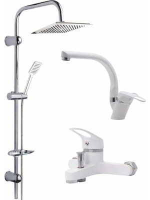 Robot Duş Seti Mix Takım Evye-Lavabo-Banyo Bataryası 3lü Set Beyaz Kuğ Set Batarya