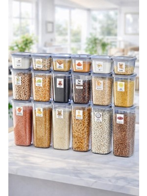 Celsen Home 18’li Antrasit Erzak & Bakliyat Saklama Kabı Seti | 3 Farklı Boy | Etiket Hediyeli (1,75–1,2–0,55 L)