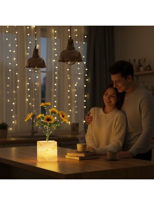 Lowell Home Işıklı Yapay Çiçek – Sarı Saksılı LED Dekoratif Bitki, Masaüstü ve Ev Ofis Aydınlatmal�