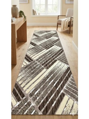 Nesrin Jel Kaymaz Taban Kesme Halı Yolluk Koyu Kahve  Makinede Yıkanabilir