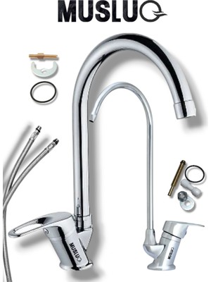 Musluq 2'li Set Şık Tasarım Mutfak Eviye Musluğu Bataryası - Arıtma Musluğu Bataryası