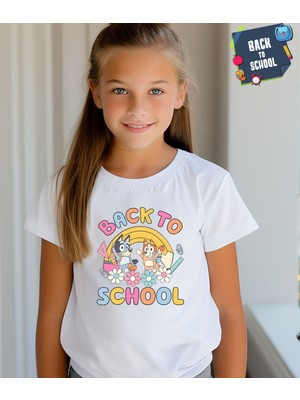 Aselinda Bluey Baskılı Back To School Unisex Çocuk Tişört-Okula Dönüş Baskılı Çocuk Tişört