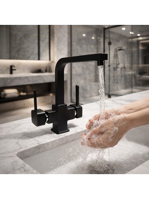 Siyah Arıtmalı Kare-Mutfak Lavabo Bataryası