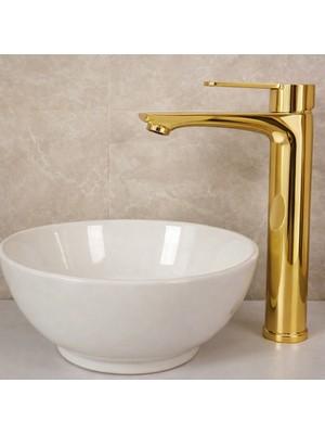 Gold Altın Renk Kaplamalı Çanak Lavabo Bataryası Yüksek Banyo Lavabo Bataryası