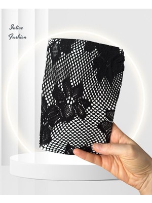 Intive Lingerie Intive Fashion Jane Büyük Çiçek Desenli File Modern Külotlu Çorap (Bordo-Siyah)