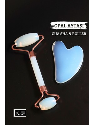 Normadia Opal Ay Taşı Gua Sha ve Roller Seti, Cilt Canlandırıcı Masaj Aleti