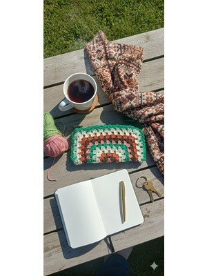 Esu Accessory Retro Bohem El Örgüsü Granny Square Portföy Çanta ve Çok Amaçlı Organizer