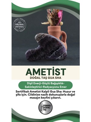 Normadia Doğal Ametist Kalpli Gua Sha Masaj Taşı, Sertifikalı ve Güçlü Enerji Kaynağı