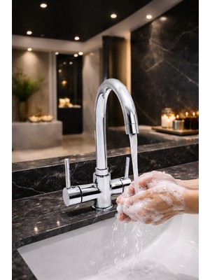 Krom Baston Arıtmalı Mutfak Eviye-Lavabo Bataryası-Arıtmalı