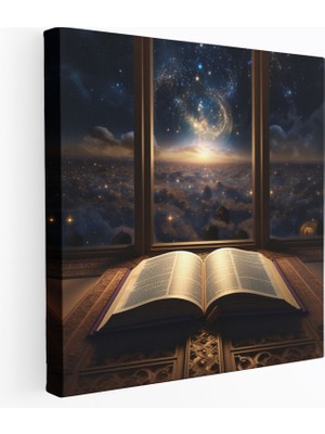Popcas  Kutsal Kuran Kanvas Tablo - Gece Gökyüzü Yansıması - Duvar Sanatı Ruhaniyet ve Sanat