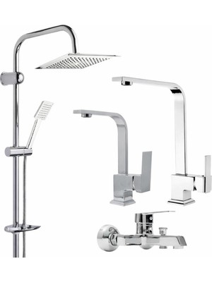 Krom Robot Krom Kare Set Lavabo-Evye-Banyo Bataryası